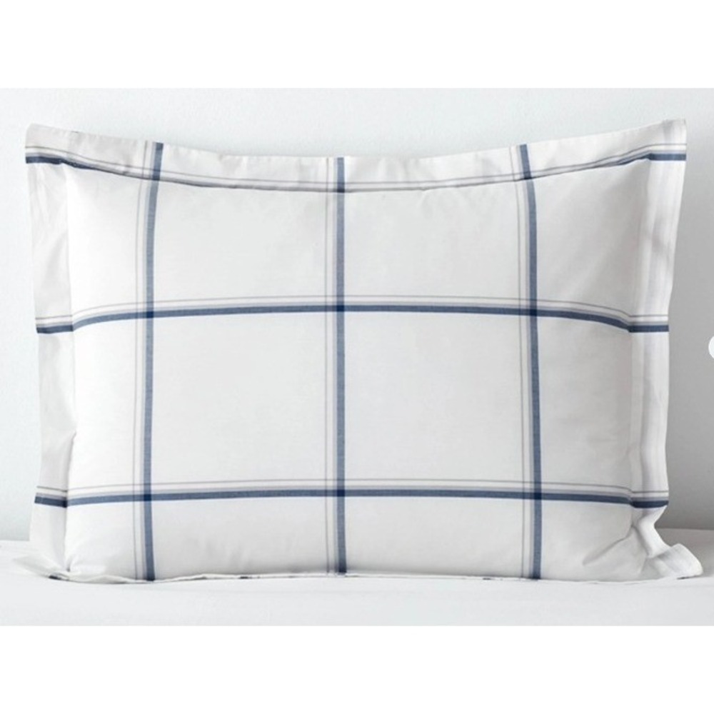 Company Store King Shams (Set of 2) Windowpane Plaid Yarn Dyed Blue/White